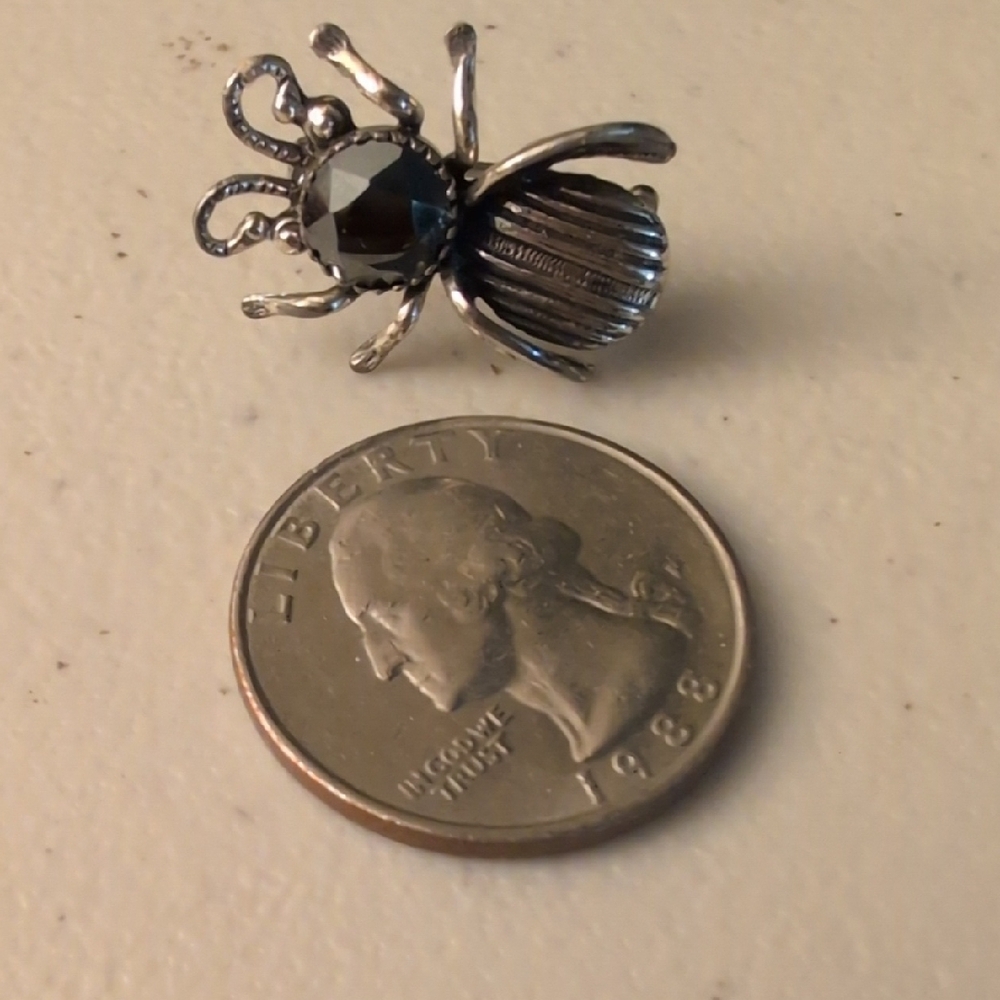 Petite Vintage Southwestern Hematite Dimensional Bug Silver Brooch Pin - Picture 8 of 8